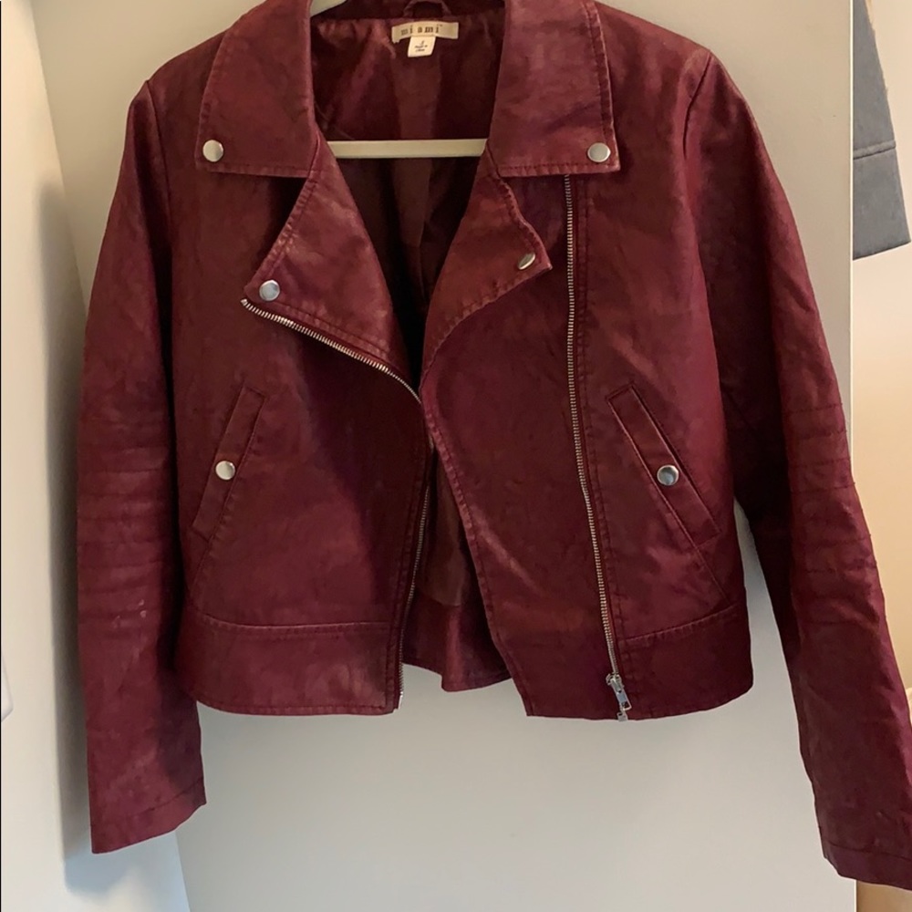 Women Red Leather Biker Jacket